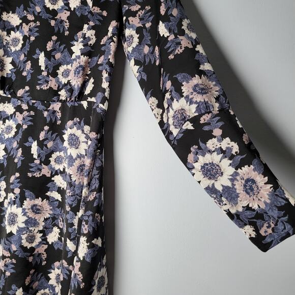Free People Black Floral Long Sleeve Mini Dress S – Sunflower Print Cottagecore - Picture 3 of 9